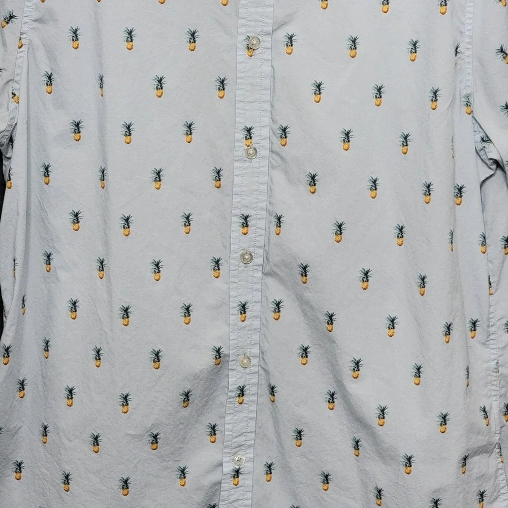 Banana Republic Grant Slim Fit Luxe Stretch Poplin Button Up Shirt XL Pineapple